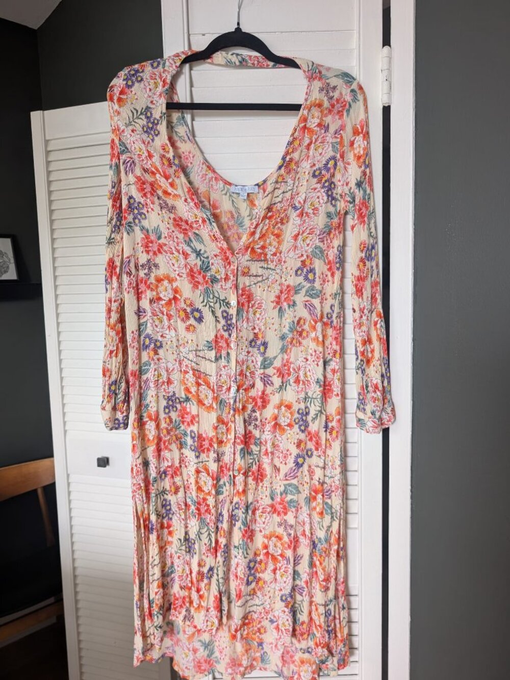 Patrons of Peace Floral Boho Button Front Dress / Duster S
